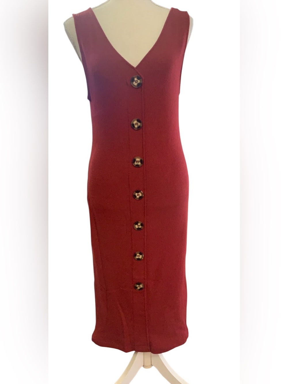 Planet Gold dress, sleeveless, bodycon-style midi garment. Maroon Size Large - Picture 4 of 4